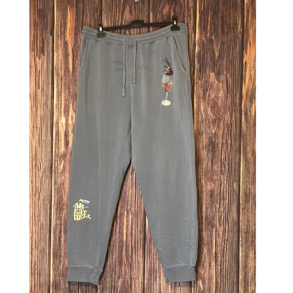 MR EAT WELL Other - MR EAT WELL Sweatpants Joggers Womens XL Grey Wine Glass Drawstring Pants